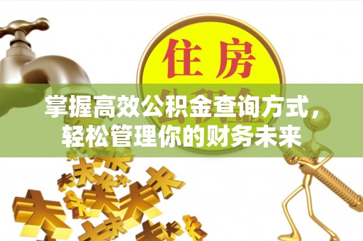 天河掌握高效公积金查询方式，轻松管理你的财务未来